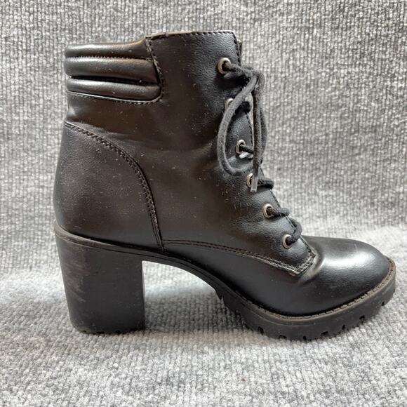 Steve Madden Nydiaa Black Combat Boots 7M Lace Up Chunky Heel Zip Lug Sole - Picture 4 of 16